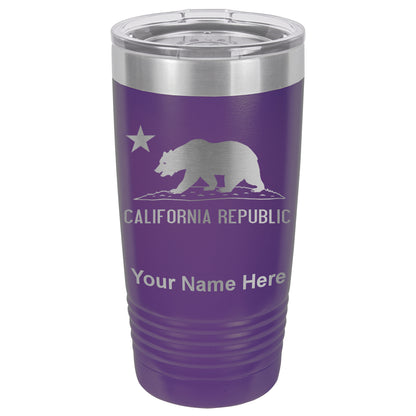 20oz Vacuum Insulated Tumbler Mug, California Republic Bear Flag, Personalized Engraving Included