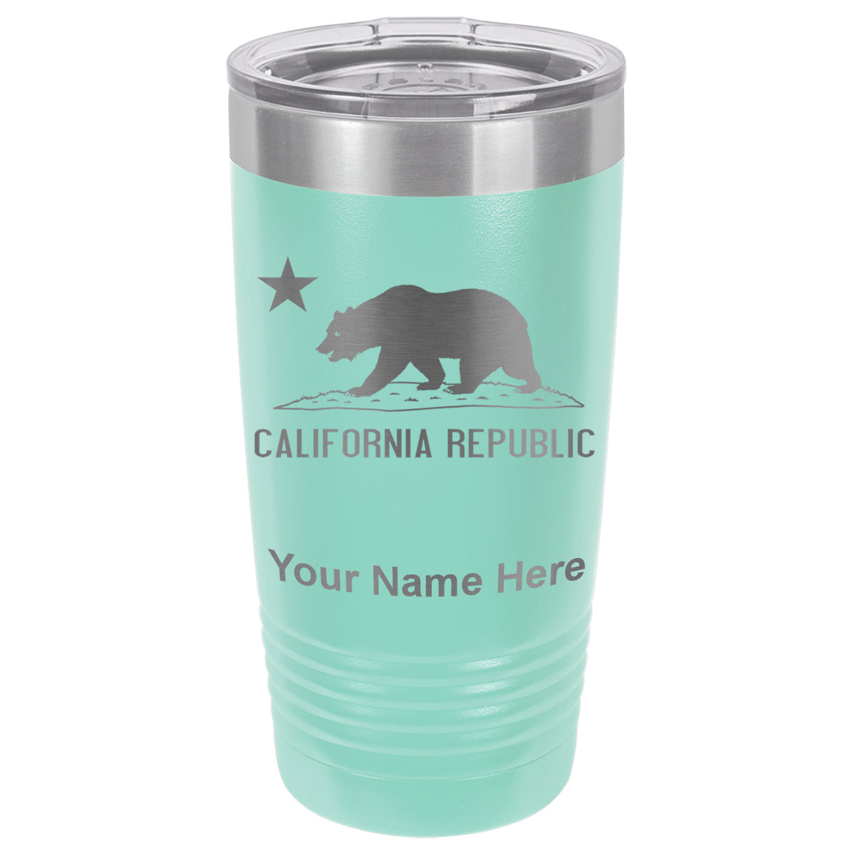 20oz Vacuum Insulated Tumbler Mug, California Republic Bear Flag, Personalized Engraving Included