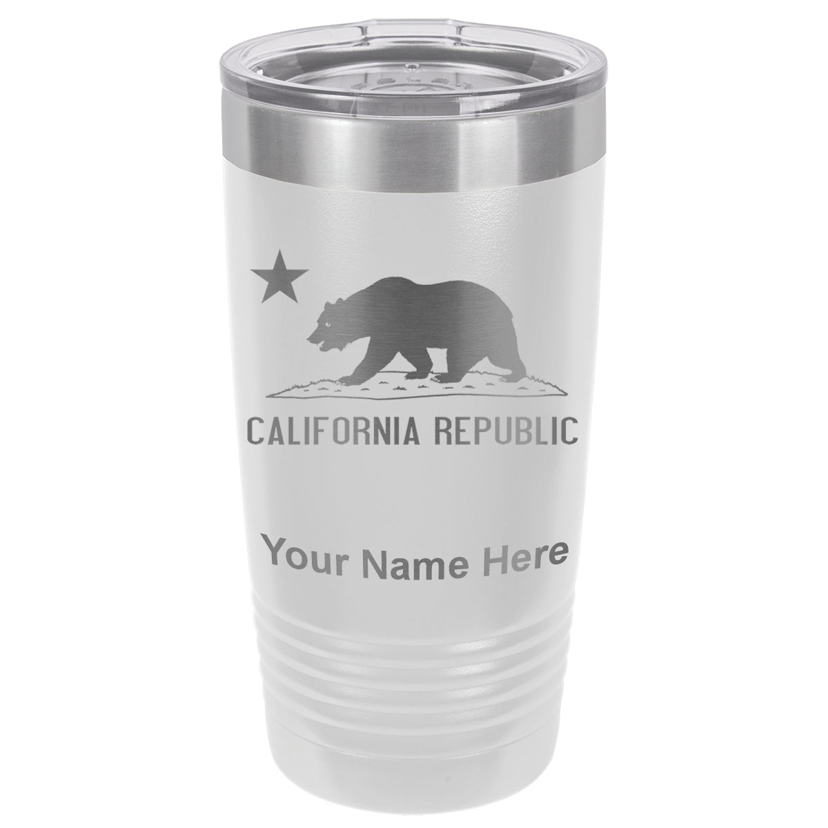 20oz Vacuum Insulated Tumbler Mug, California Republic Bear Flag, Personalized Engraving Included