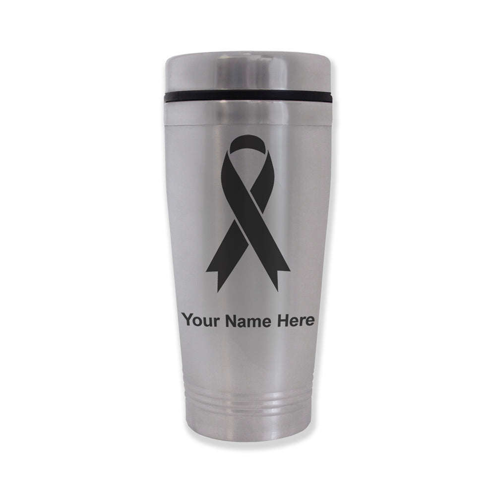 Commuter Travel Mug, Cancer Awareness Ribbon, Personalized Engraving Included