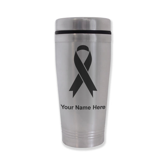 Commuter Travel Mug, Cancer Awareness Ribbon, Personalized Engraving Included