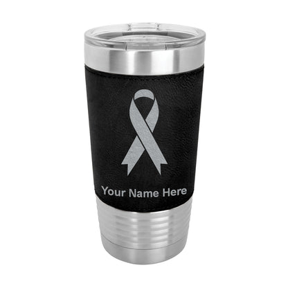 20oz Faux Leather Tumbler Mug, Cancer Awareness Ribbon, Personalized Engraving Included - LaserGram Custom Engraved Gifts