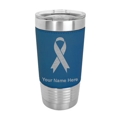 20oz Faux Leather Tumbler Mug, Cancer Awareness Ribbon, Personalized Engraving Included - LaserGram Custom Engraved Gifts