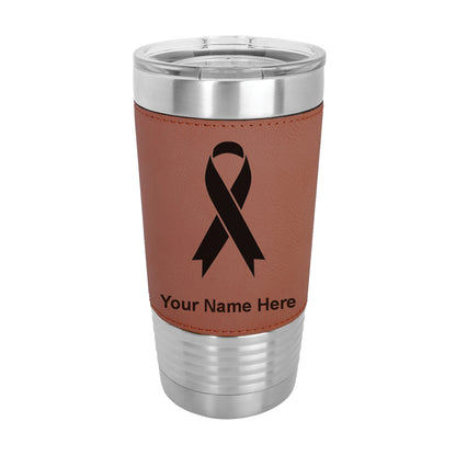 20oz Faux Leather Tumbler Mug, Cancer Awareness Ribbon, Personalized Engraving Included - LaserGram Custom Engraved Gifts