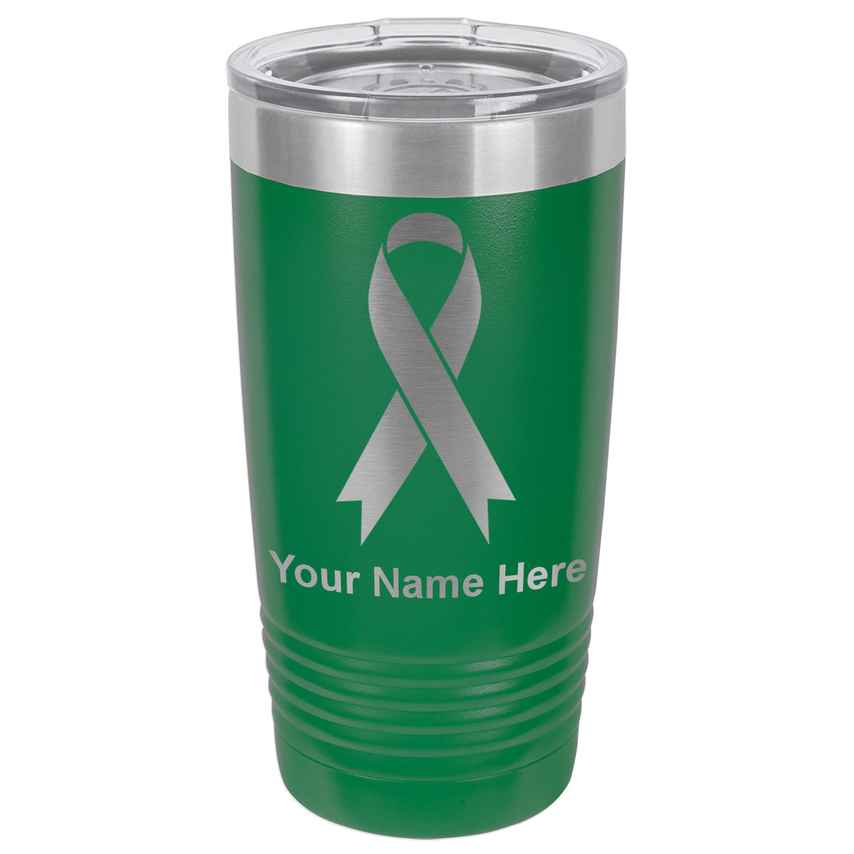 20oz Vacuum Insulated Tumbler Mug, Cancer Awareness Ribbon, Personalized Engraving Included