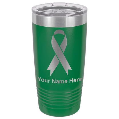 20oz Vacuum Insulated Tumbler Mug, Cancer Awareness Ribbon, Personalized Engraving Included
