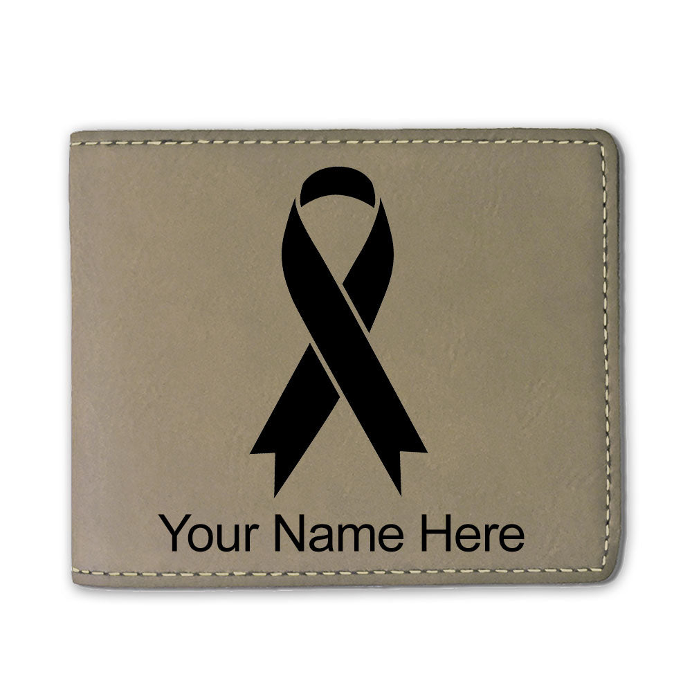 Faux Leather Bi-Fold Wallet, Cancer Awareness Ribbon, Personalized Engraving Included
