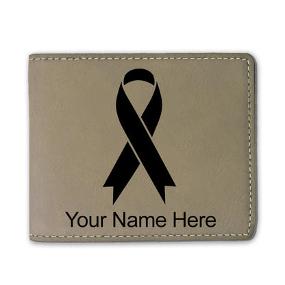 Faux Leather Bi-Fold Wallet, Cancer Awareness Ribbon, Personalized Engraving Included