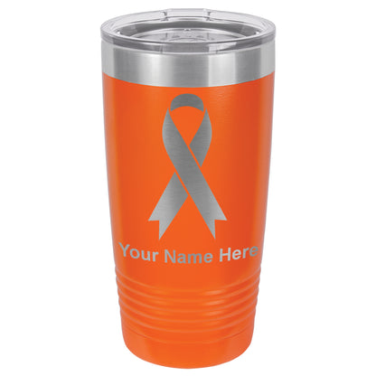 20oz Vacuum Insulated Tumbler Mug, Cancer Awareness Ribbon, Personalized Engraving Included
