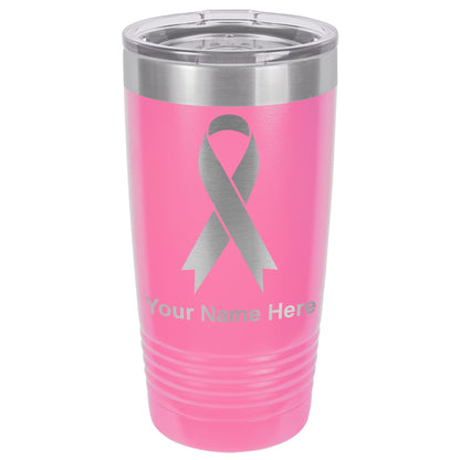 20oz Vacuum Insulated Tumbler Mug, Cancer Awareness Ribbon, Personalized Engraving Included