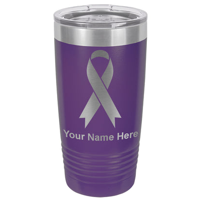 20oz Vacuum Insulated Tumbler Mug, Cancer Awareness Ribbon, Personalized Engraving Included