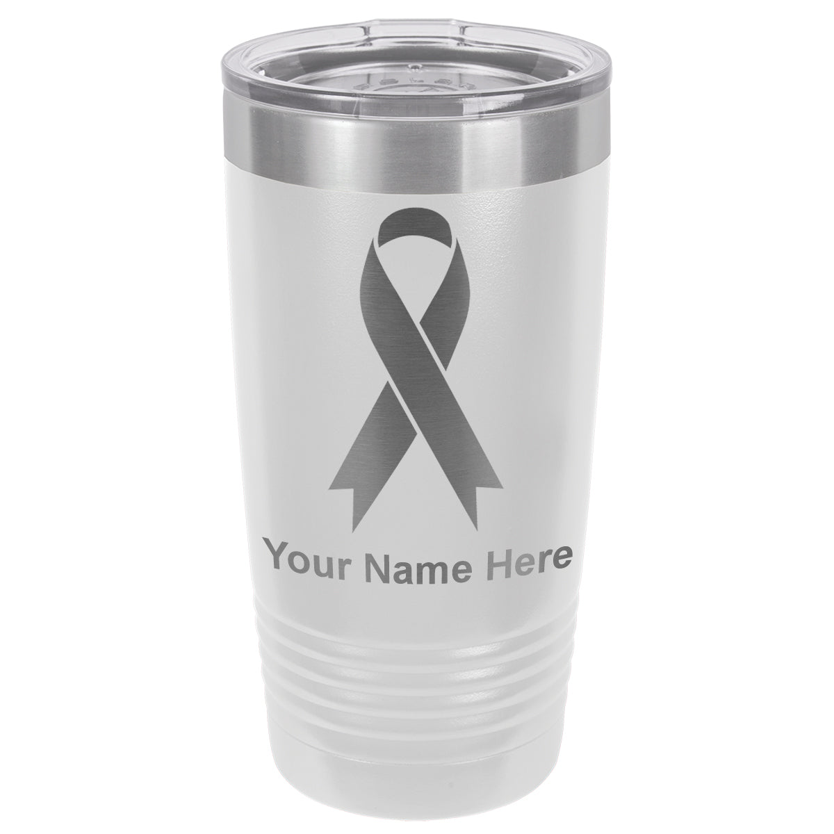 20oz Vacuum Insulated Tumbler Mug, Cancer Awareness Ribbon, Personalized Engraving Included