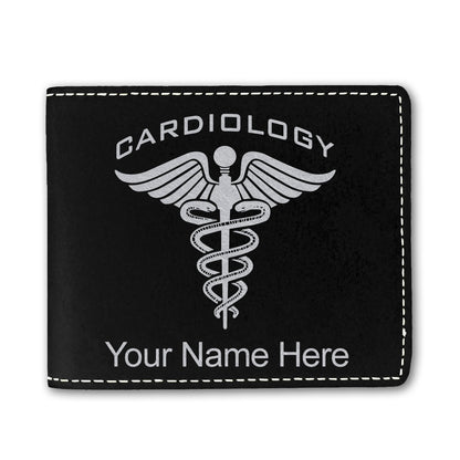 Faux Leather Bi-Fold Wallet, Cardiology, Personalized Engraving Included