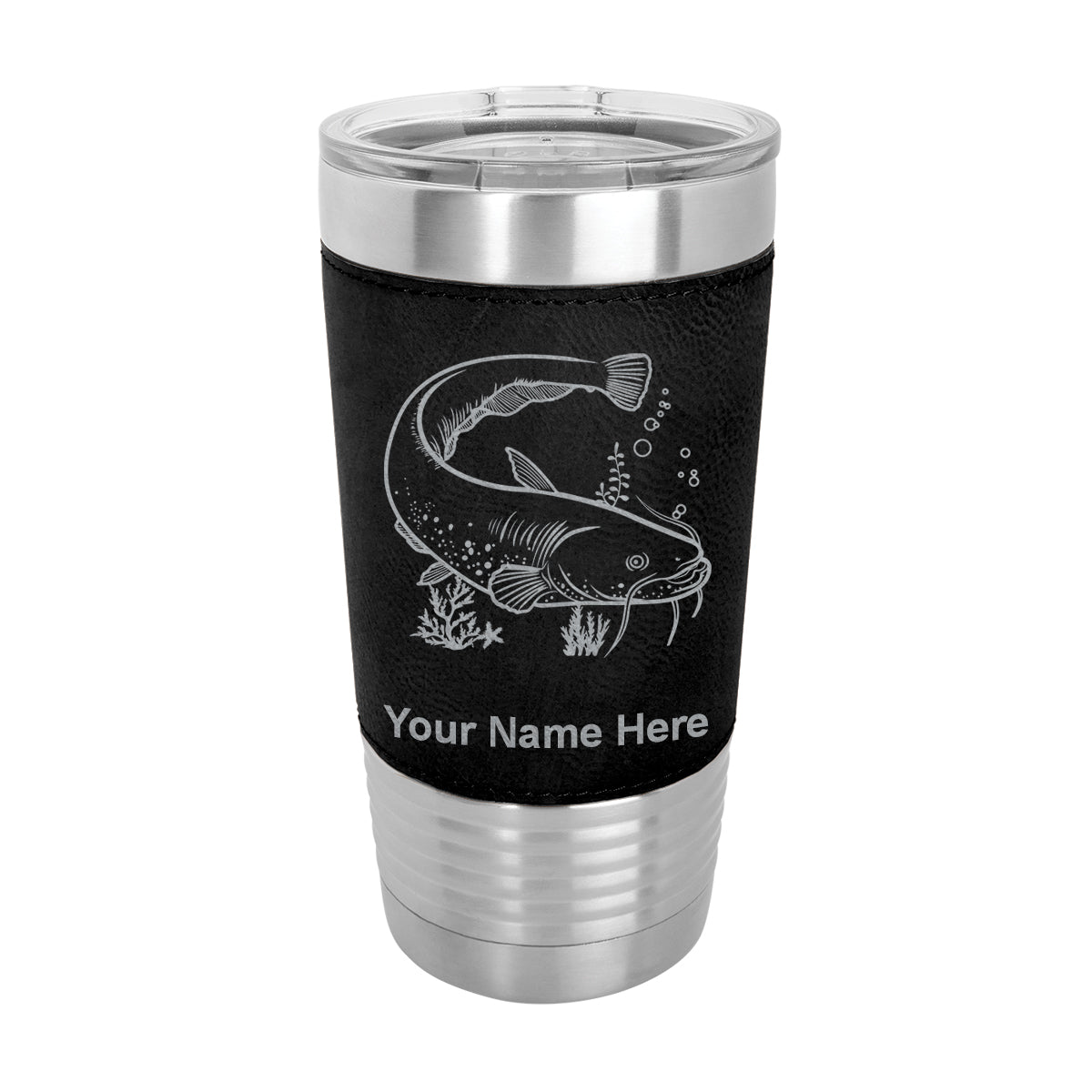 20oz Faux Leather Tumbler Mug, Catfish, Personalized Engraving Included - LaserGram Custom Engraved Gifts