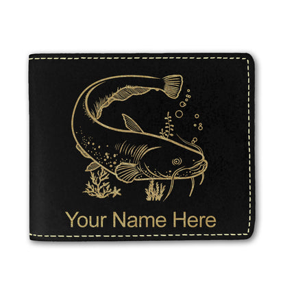 Faux Leather Bi-Fold Wallet, Catfish, Personalized Engraving Included