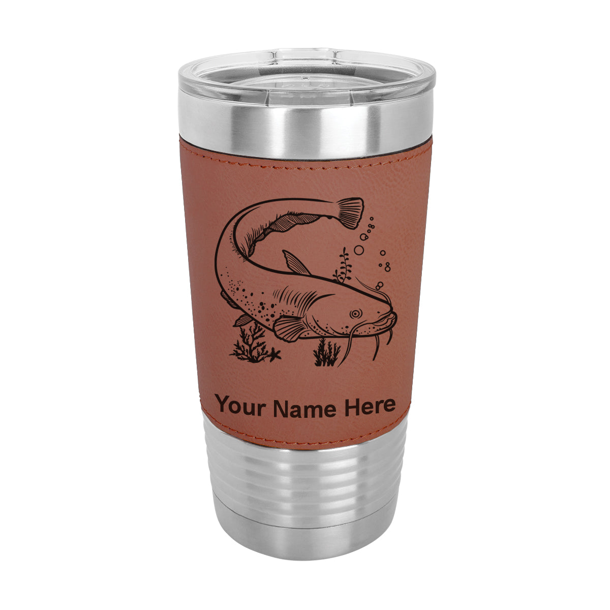 20oz Faux Leather Tumbler Mug, Catfish, Personalized Engraving Included - LaserGram Custom Engraved Gifts