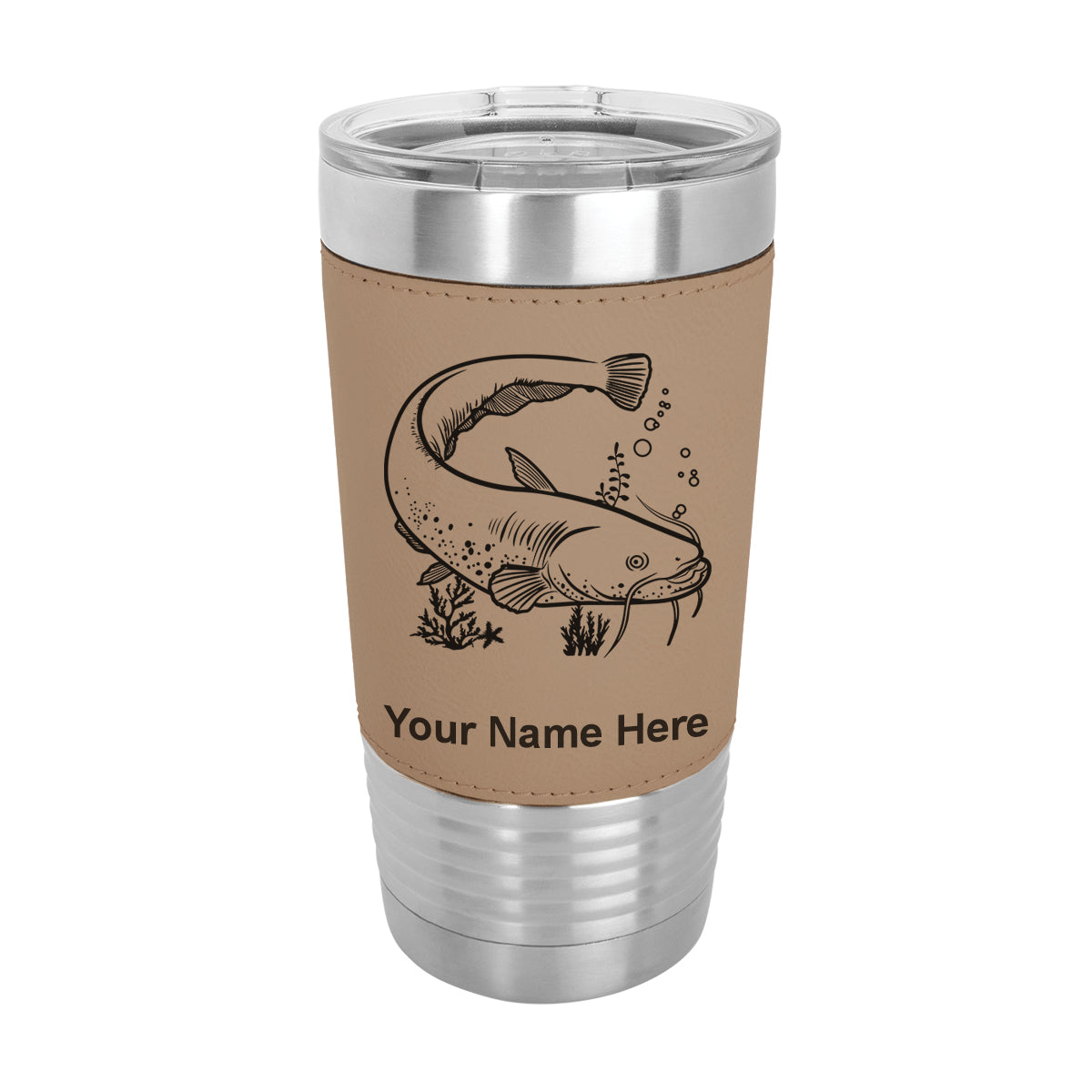 20oz Faux Leather Tumbler Mug, Catfish, Personalized Engraving Included - LaserGram Custom Engraved Gifts