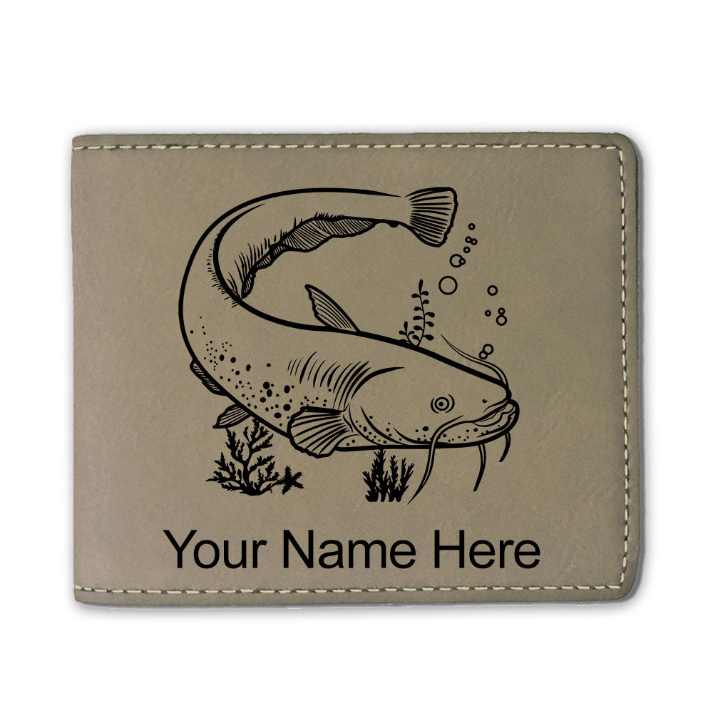Faux Leather Bi-Fold Wallet, Catfish, Personalized Engraving Included