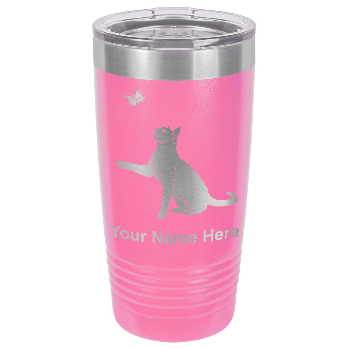 20oz Vacuum Insulated Tumbler Mug, Cat with Butterfly, Personalized Engraving Included