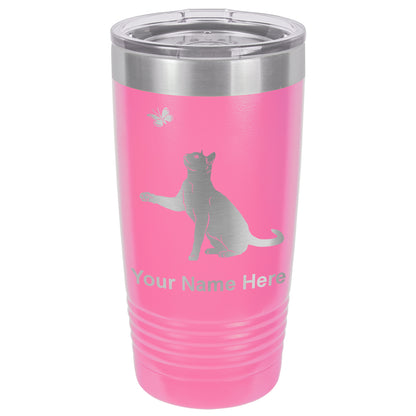 20oz Vacuum Insulated Tumbler Mug, Cat with Butterfly, Personalized Engraving Included