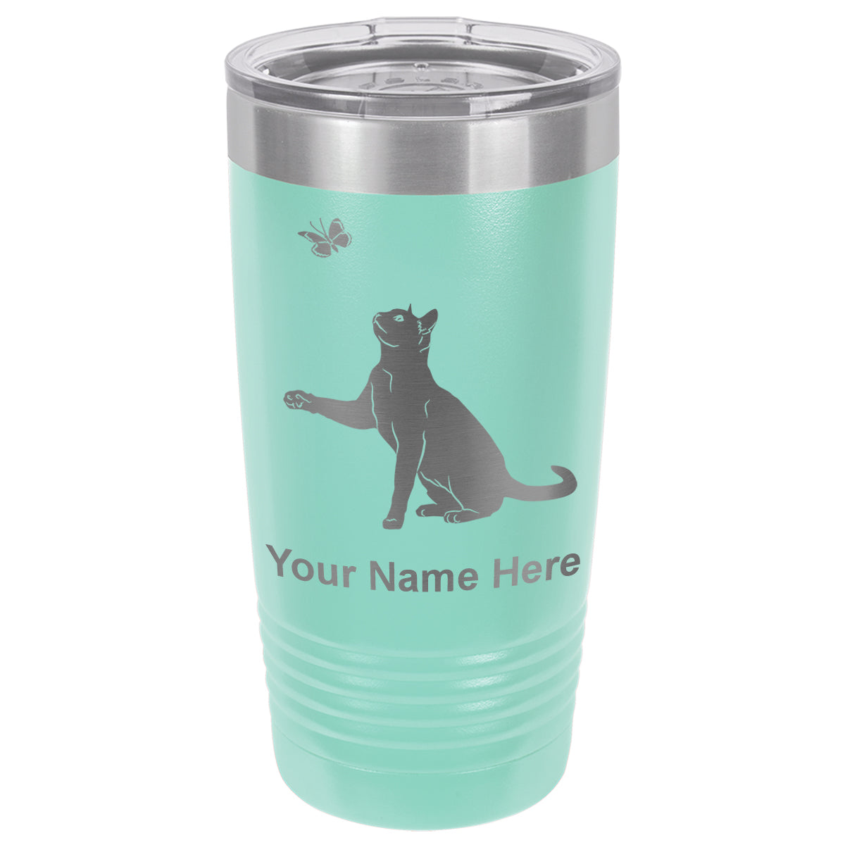 20oz Vacuum Insulated Tumbler Mug, Cat with Butterfly, Personalized Engraving Included