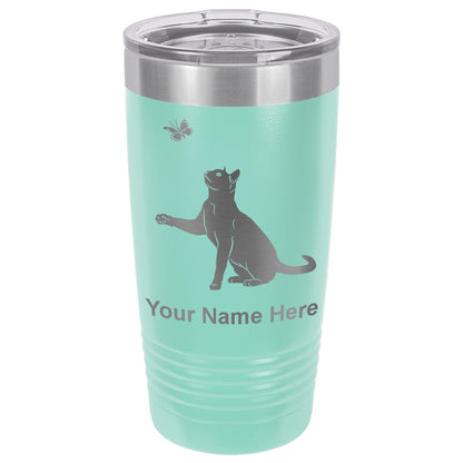 20oz Vacuum Insulated Tumbler Mug, Cat with Butterfly, Personalized Engraving Included