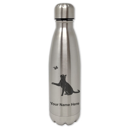 LaserGram Single Wall Water Bottle, Cat with Butterfly, Personalized Engraving Included