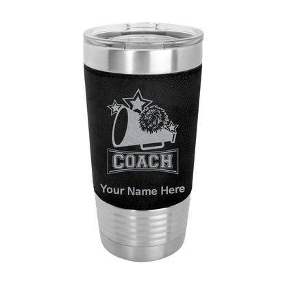 20oz Faux Leather Tumbler Mug, Cheerleading Coach, Personalized Engraving Included - LaserGram Custom Engraved Gifts