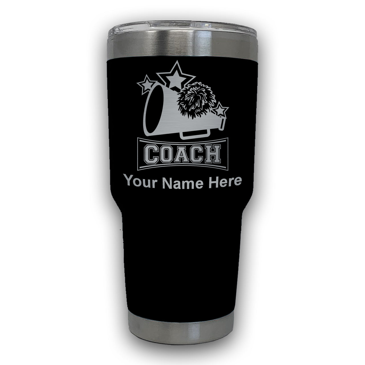 LaserGram 30oz Tumbler Mug, Cheerleading Coach, Personalized Engraving Included