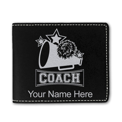 Faux Leather Bi-Fold Wallet, Cheerleading Coach, Personalized Engraving Included