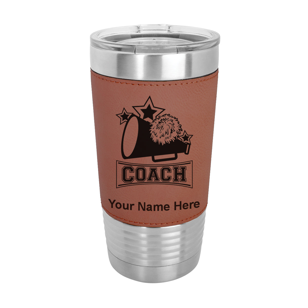 20oz Faux Leather Tumbler Mug, Cheerleading Coach, Personalized Engraving Included - LaserGram Custom Engraved Gifts