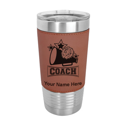 20oz Faux Leather Tumbler Mug, Cheerleading Coach, Personalized Engraving Included - LaserGram Custom Engraved Gifts