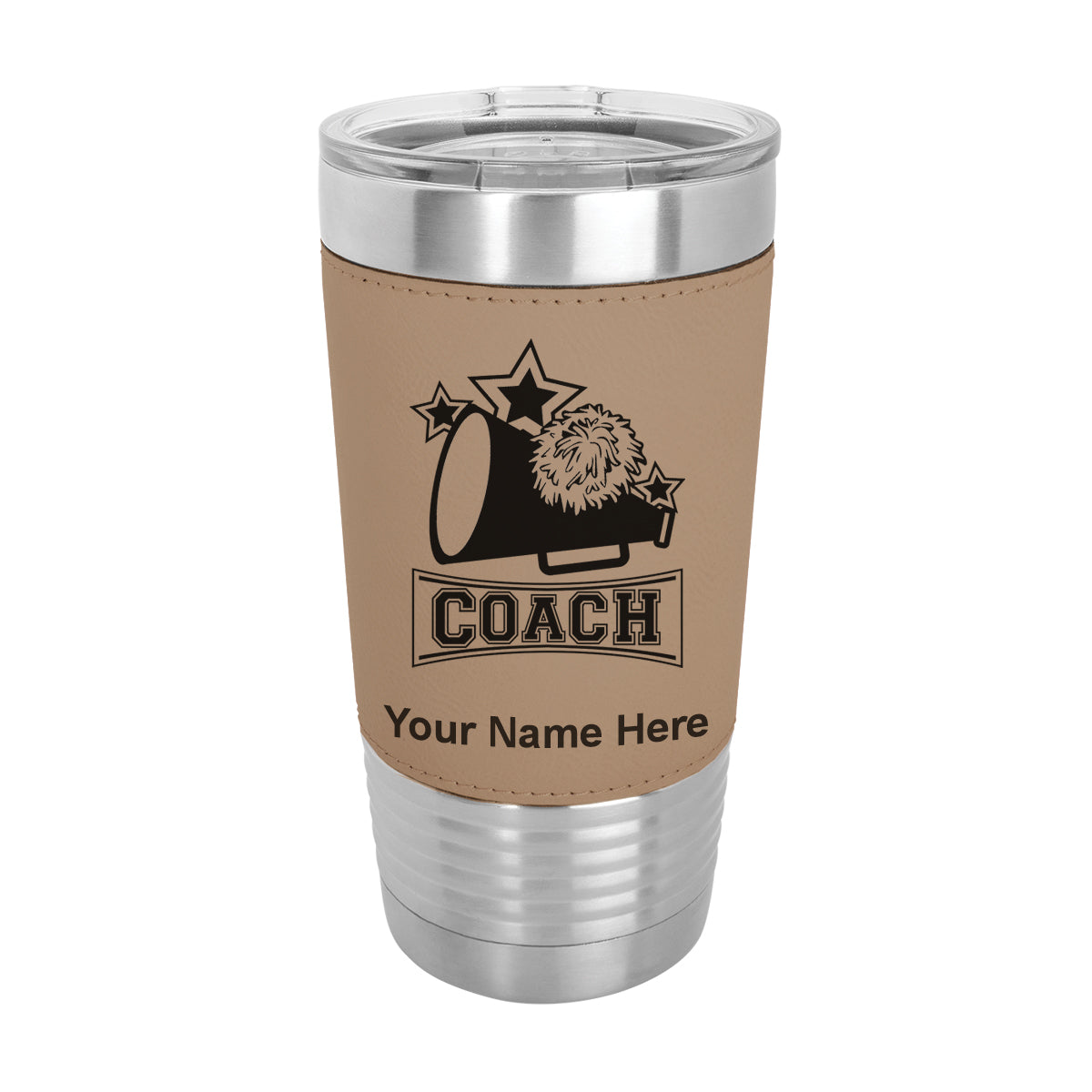 20oz Faux Leather Tumbler Mug, Cheerleading Coach, Personalized Engraving Included - LaserGram Custom Engraved Gifts