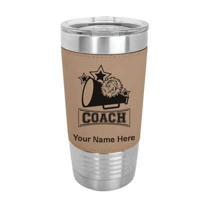 20oz Faux Leather Tumbler Mug, Cheerleading Coach, Personalized Engraving Included - LaserGram Custom Engraved Gifts