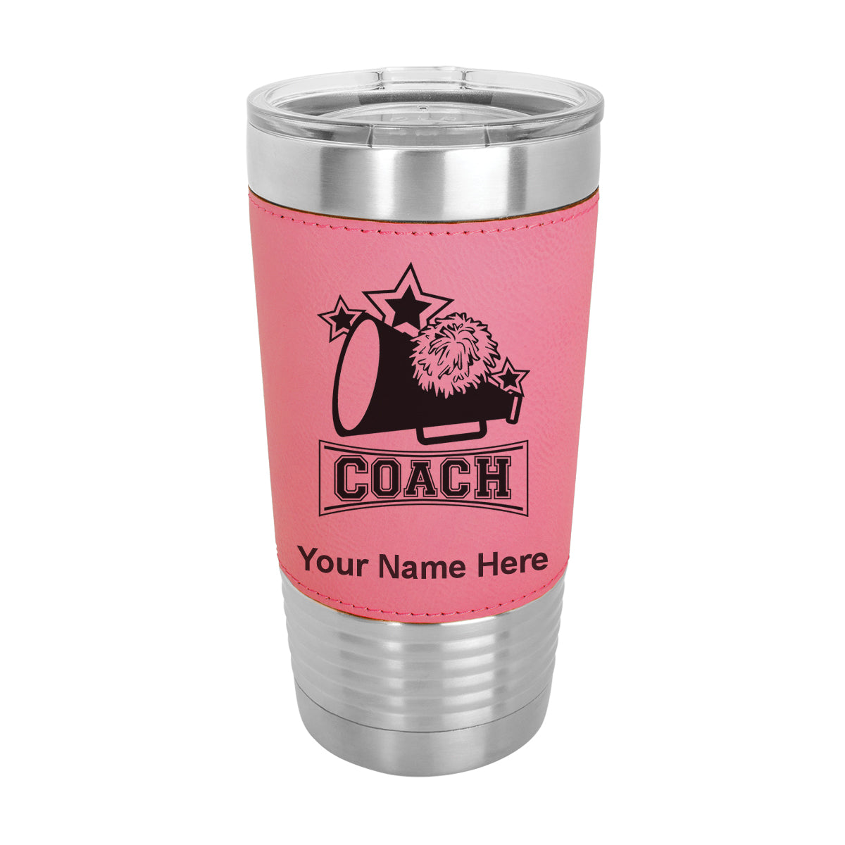 20oz Faux Leather Tumbler Mug, Cheerleading Coach, Personalized Engraving Included - LaserGram Custom Engraved Gifts