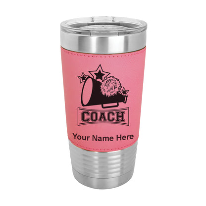 20oz Faux Leather Tumbler Mug, Cheerleading Coach, Personalized Engraving Included - LaserGram Custom Engraved Gifts