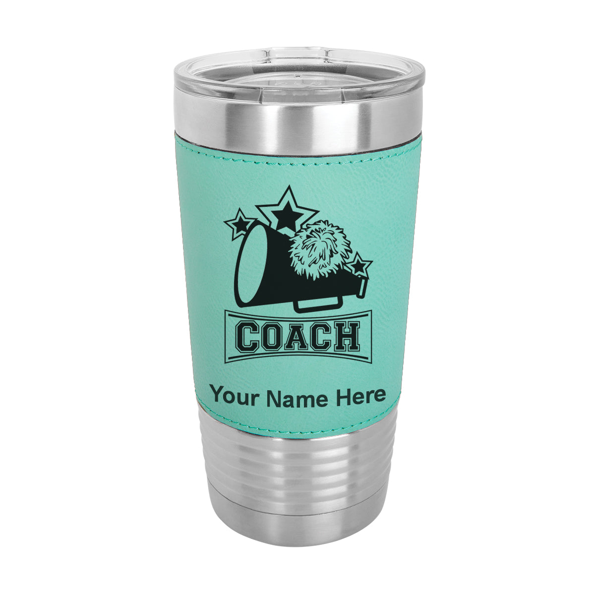 20oz Faux Leather Tumbler Mug, Cheerleading Coach, Personalized Engraving Included - LaserGram Custom Engraved Gifts