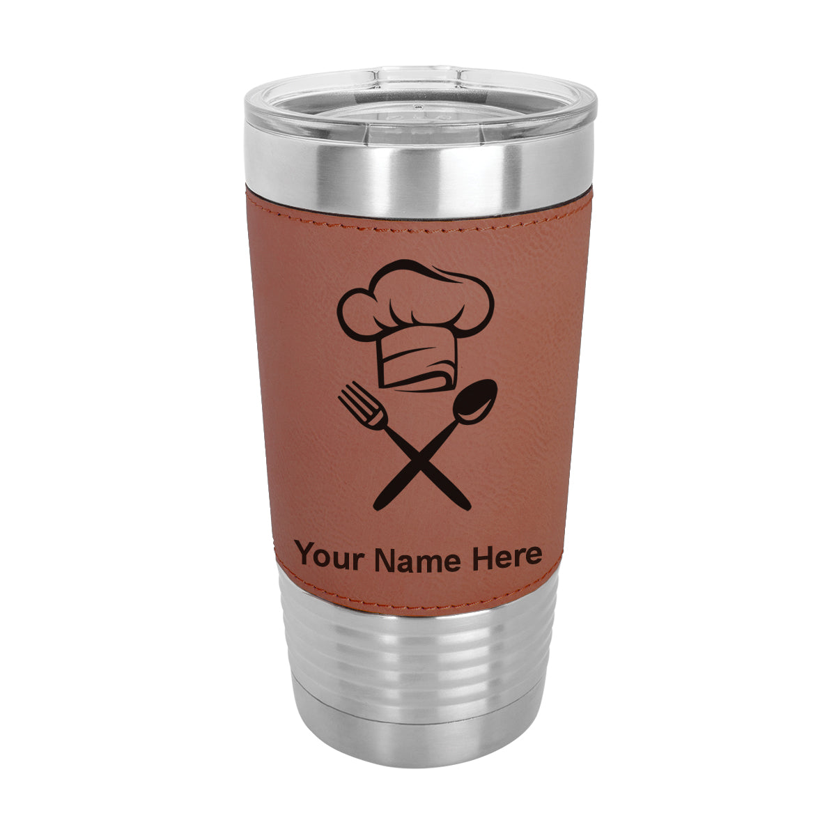 20oz Faux Leather Tumbler Mug, Chef Hat, Personalized Engraving Included - LaserGram Custom Engraved Gifts