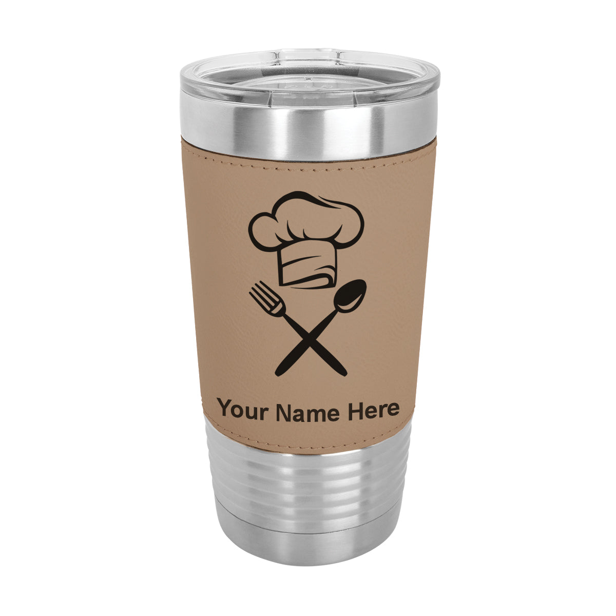 20oz Faux Leather Tumbler Mug, Chef Hat, Personalized Engraving Included - LaserGram Custom Engraved Gifts