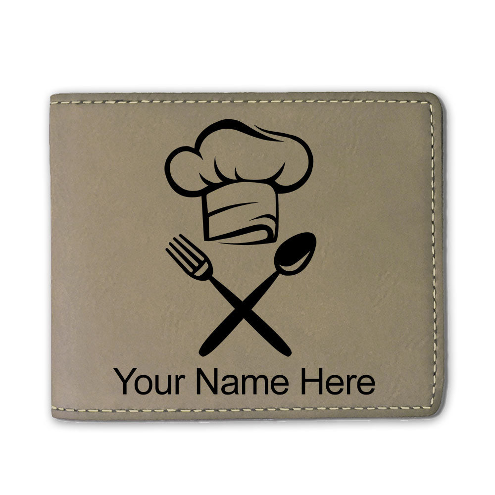 Faux Leather Bi-Fold Wallet, Chef Hat, Personalized Engraving Included