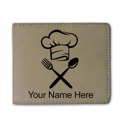 Faux Leather Bi-Fold Wallet, Chef Hat, Personalized Engraving Included