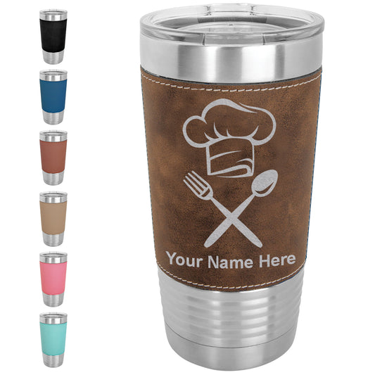 20oz Faux Leather Tumbler Mug, Chef Hat, Personalized Engraving Included - LaserGram Custom Engraved Gifts