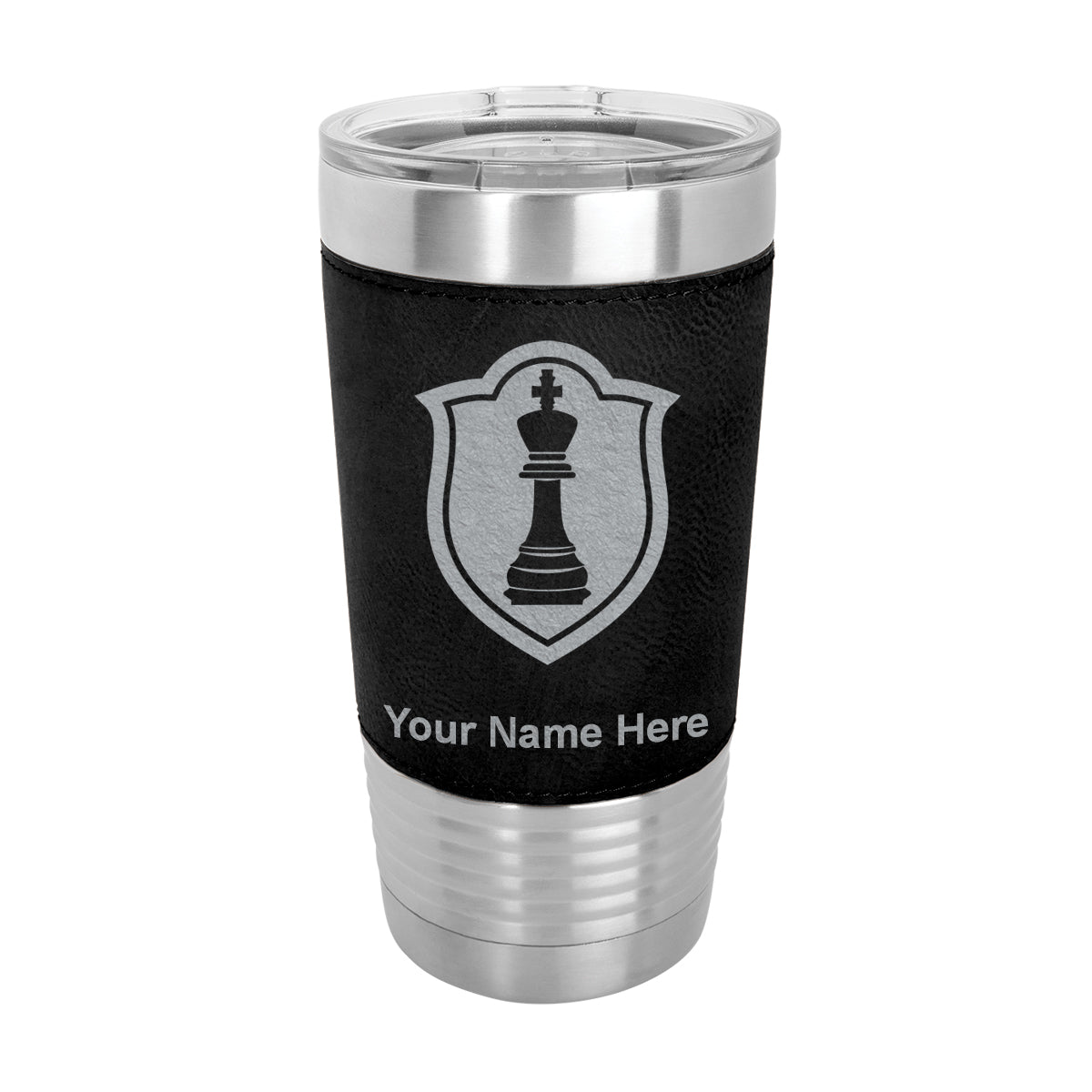 20oz Faux Leather Tumbler Mug, Chess King, Personalized Engraving Included - LaserGram Custom Engraved Gifts