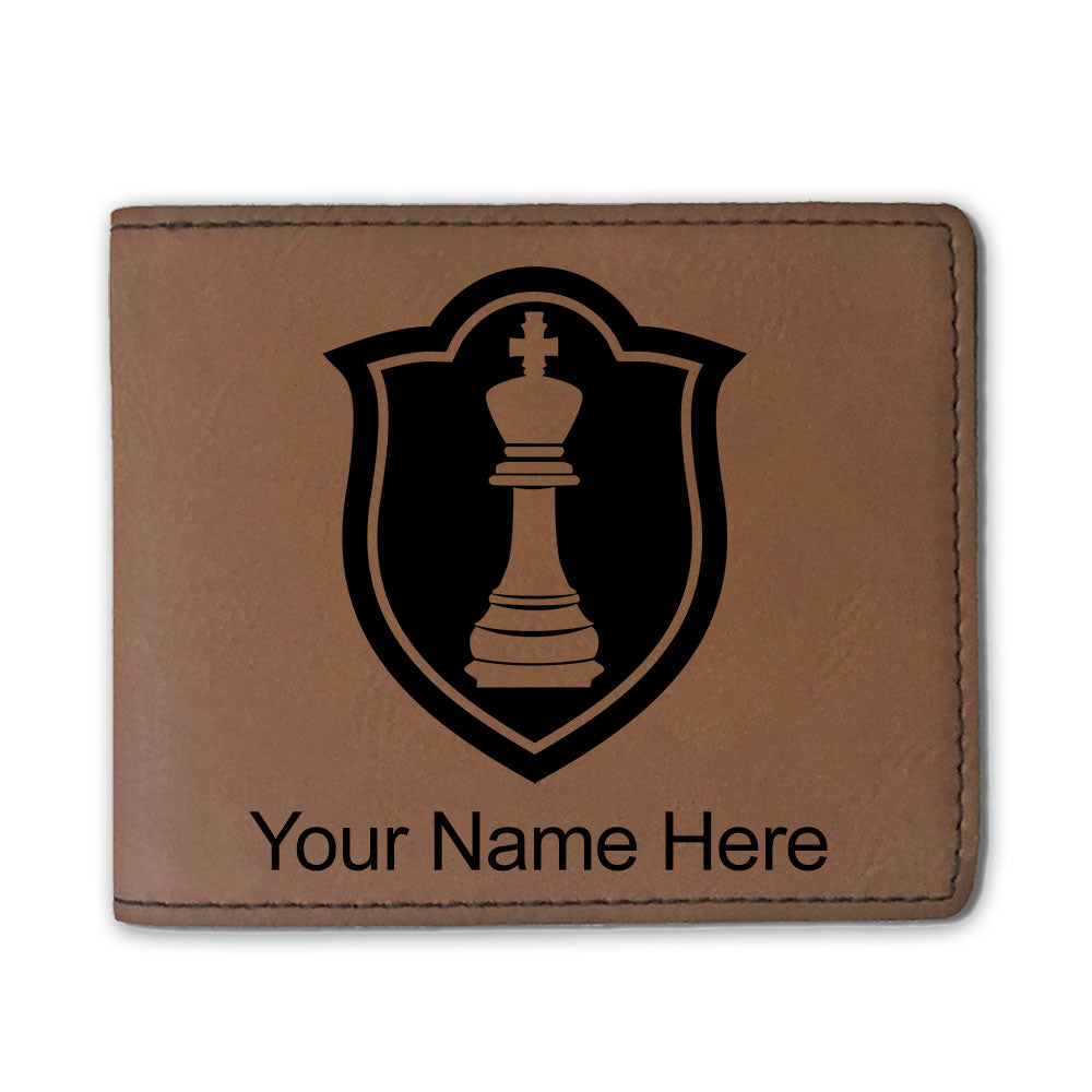 Faux Leather Bi-Fold Wallet, Chess King, Personalized Engraving Included