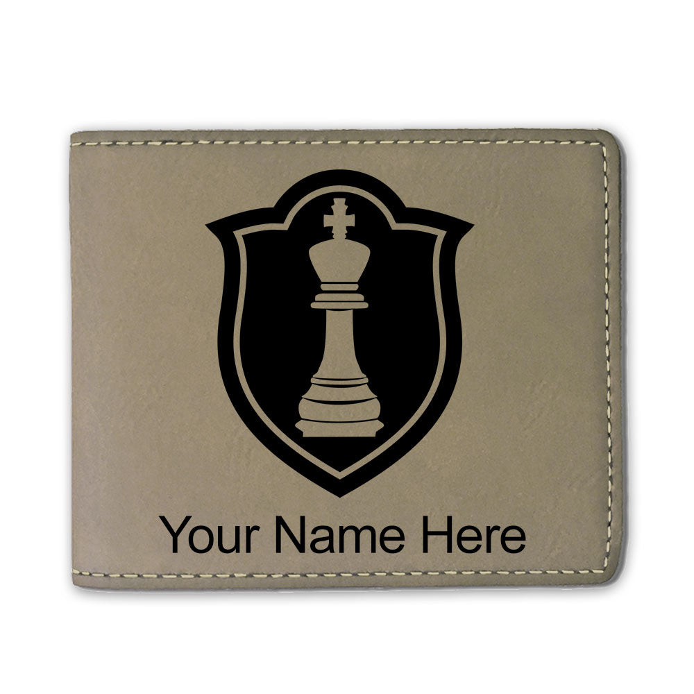 Faux Leather Bi-Fold Wallet, Chess King, Personalized Engraving Included