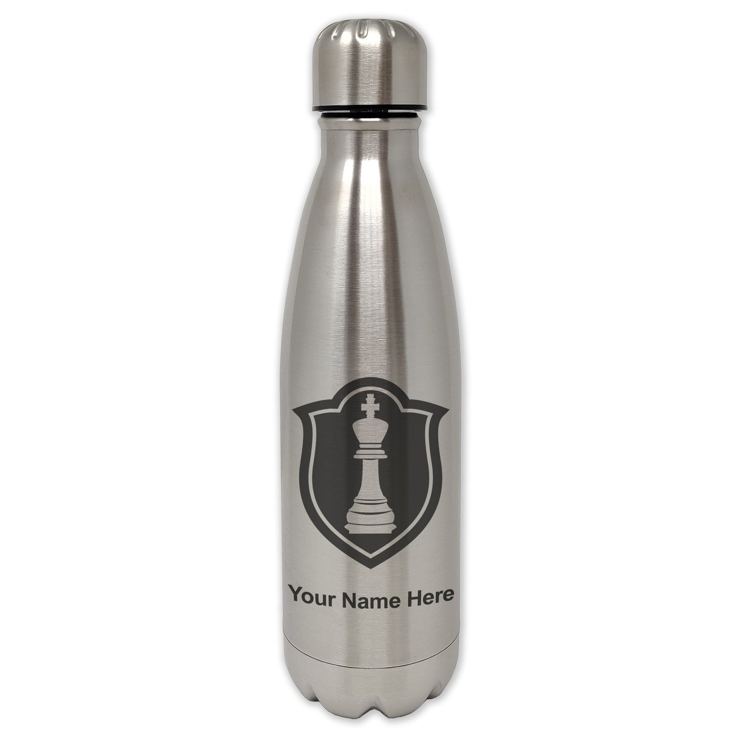 LaserGram Single Wall Water Bottle, Chess King, Personalized Engraving Included