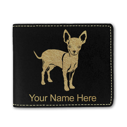 Faux Leather Bi-Fold Wallet, Chihuahua Dog, Personalized Engraving Included
