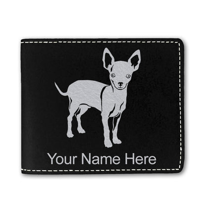 Faux Leather Bi-Fold Wallet, Chihuahua Dog, Personalized Engraving Included