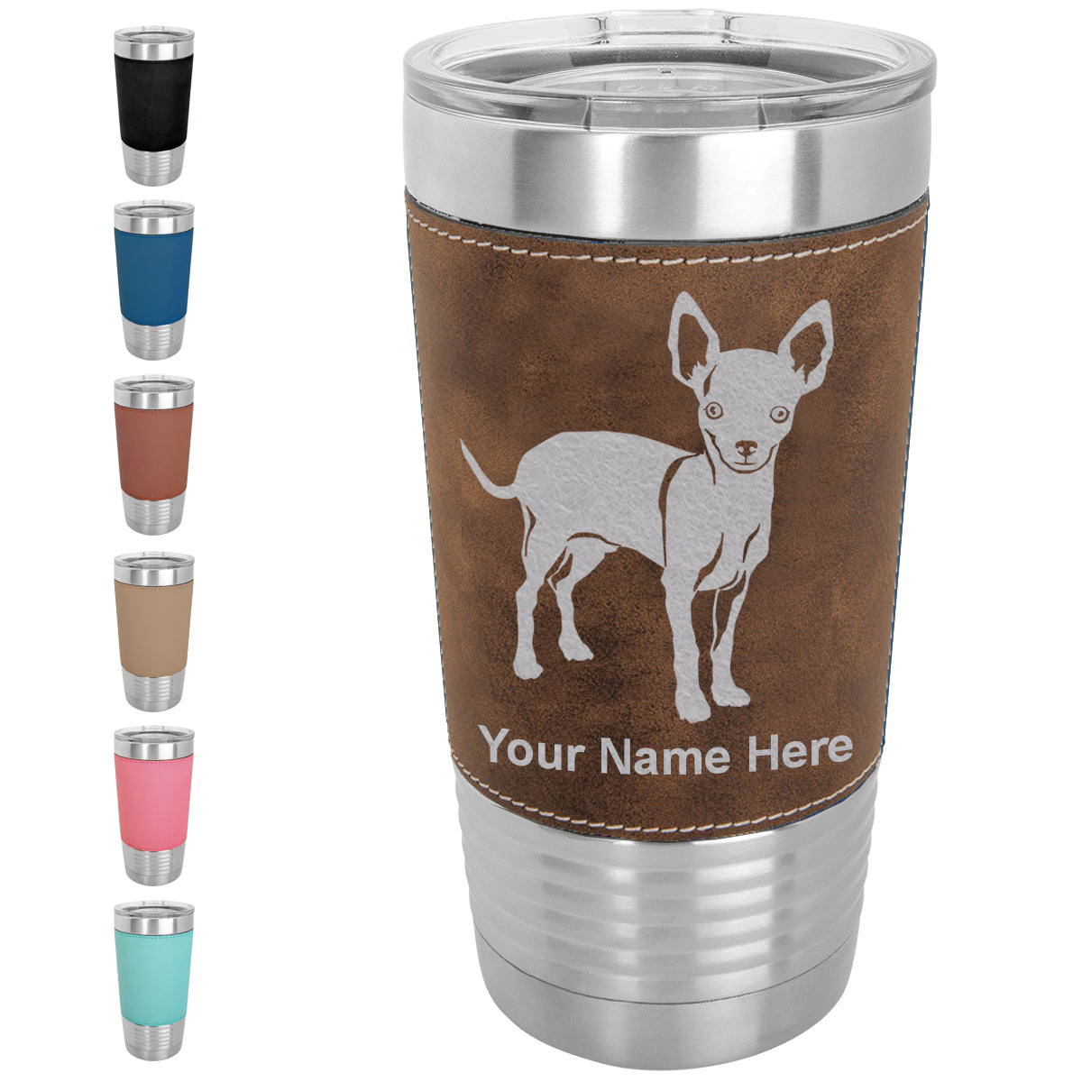 20oz Faux Leather Tumbler Mug, Chihuahua Dog, Personalized Engraving Included - LaserGram Custom Engraved Gifts