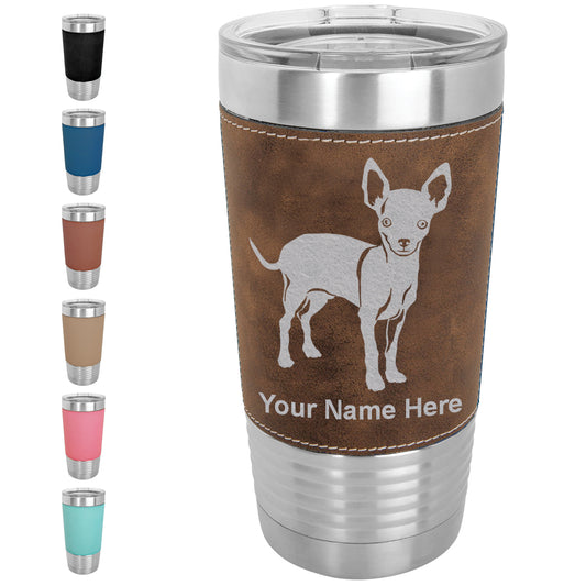 20oz Faux Leather Tumbler Mug, Chihuahua Dog, Personalized Engraving Included - LaserGram Custom Engraved Gifts